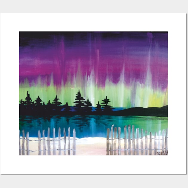 Northern Lights Beach Painting Wall Art by russodesign